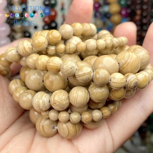Natural Stone Yellow Line Wood Jaspers Loose Spacer Round Beads For Jewelry Making 6-10 MM DIY Bracelets Accessories Wholesale