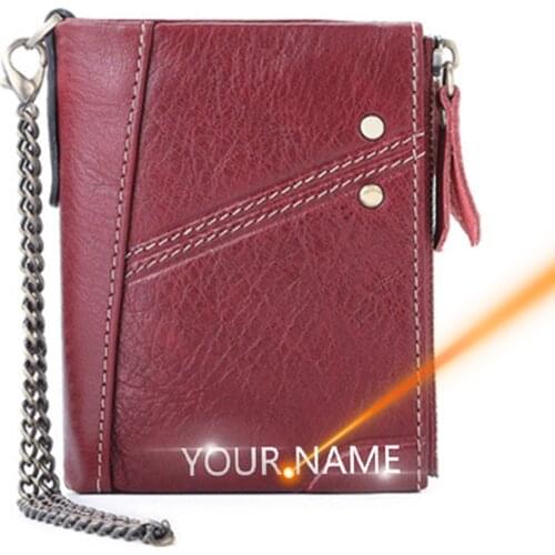 2021New Name Engraving ManWallet Fashion Genuine Leather Solid Zipper Photo Holder Short Man Wallet High Quality Male Purses