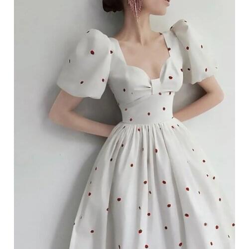 Dress 2021 New Summer Palace Style Bubble Sleeve waist show thin French temperament dress Decor LN59