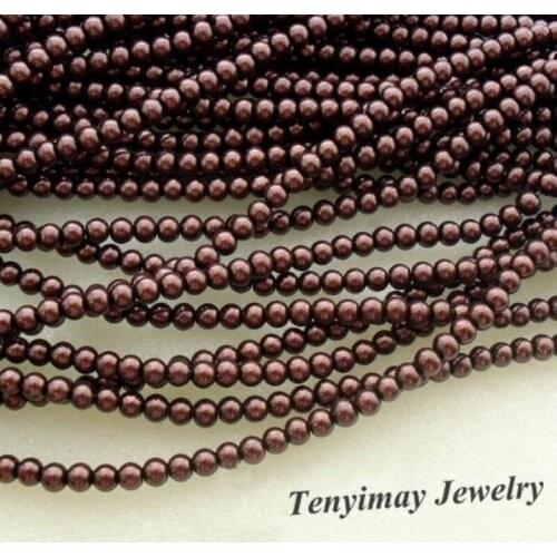 Wholesale 5 Strands 85cm/Strand 4mm Dark Coffee Imitation Pearl Loose Beads For DIY