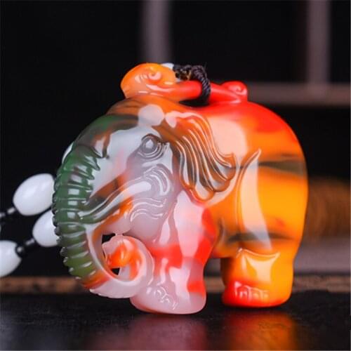 Natural Chinese Color Jade Elephant Pendant Necklace Double-sided Carved Jadeite Fashion Charm Jewelry Amulet Men Women Gifts