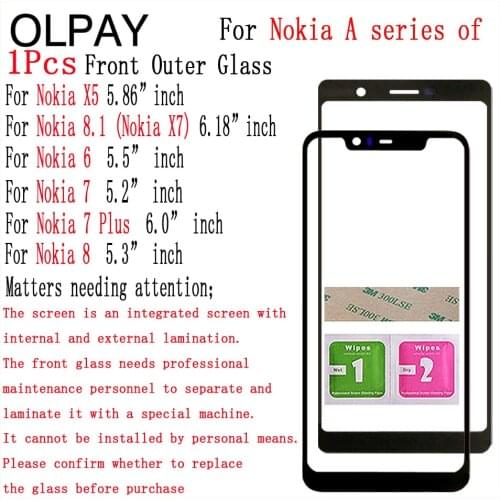 New Front Panel Glass For Nokia X5/6/7/7 Plus/8/ Nokia 8.1 X7 Front Outer Glass Touch Screen Panel Replacement NO LCD Digitizer