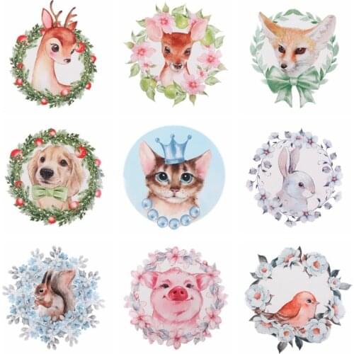 Cartoon Animal Patch Cat Dog Thermo Stickers On Clothes Rabbit Bird Iron On Transfer For Clothing Kids T-shirt Flower Applique