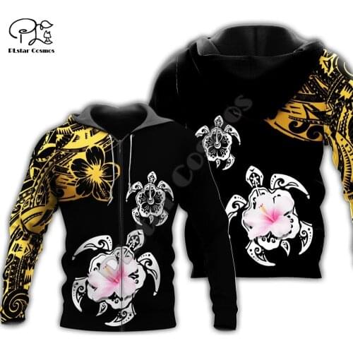 PLstar Cosmos 3DPrint Polynesian Sea Turtle Tattoo and Hibiscus Animal Winter Men/Women Funny Harajuku Streetwear Zip Hoodies-a1
