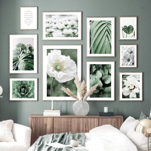 Bloom White Fresh Flower Green Leaf Cactus Nordic Poster Plant Wall Art Print Canvas Painting Wall Picture For Living Room Decor