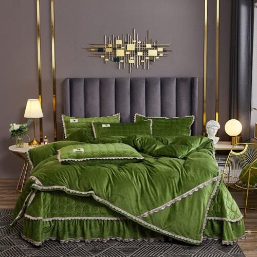Luxury crystal velvet bedding set Bedlinen lace bedcover duvet cover bedsheet pillowcase 4pcs for winter Bed Set