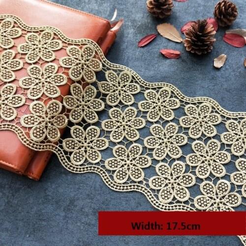 Wide Gold Lace Floral Appliqued Flower Metallic Gold Lace Trim for Dress Lace 17.5CM Width 1yard
