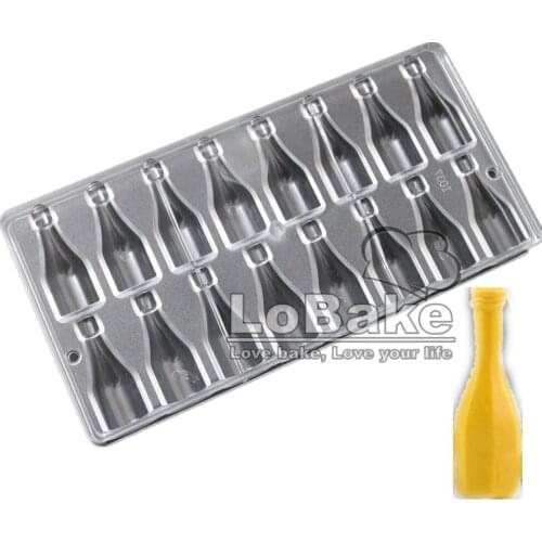 Brand new 16 cavities drift bottle wine bottles shape PC polycarbonate chocolate mold candy fondant mould cake decoration tools