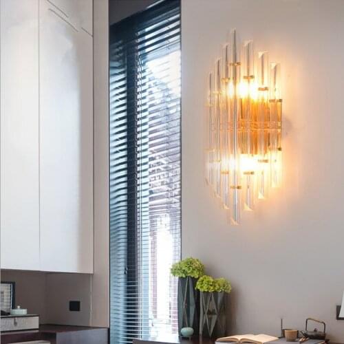 Modern American Luxury Crystal Wall Lamp Simple Living Room Bedroom Bedside Lamp Decor Home Wall Sconce Light Fixture Luminaria