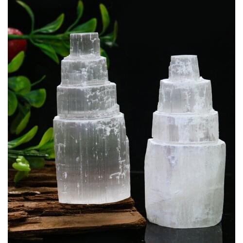 Modern Moroccan Crystal Ore Paperweight Natural Selenite Gypsum Cylindrcal Tower Spar Sculpture Figurine Collec Craft Home Decor