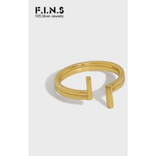 F.I.N.S Minimalist INS Style Versatile Double T texture S925 Sterling Silver Open Ring Simplicity 925 Silver Fine Jewelry