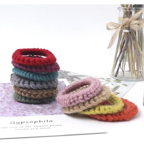 Knitted Hair Ties hand made Scrunchie Elastic Hair Bands Solid Color Women Girls Headwear Ponytail Holder Hair Accessories