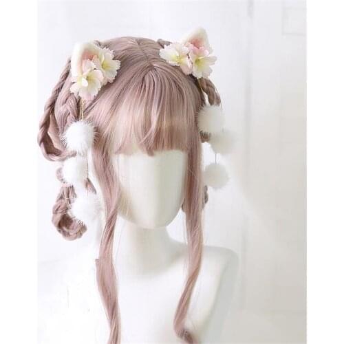 Lolita Cat Ear Tassel Flower Pom Pom Trim Lolita Girl Hair Pin Girl Hair Accessories B1683
