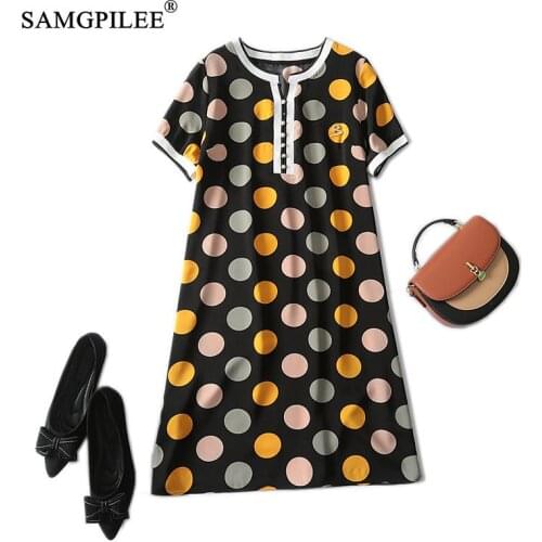 Summer Clothes For Women 2021 New Casual A-line Dot Pattern Short Sleeve Button Knee-length O-neck Dresses Woman Plus Size 4XL