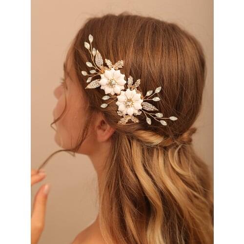 Gold Flower Headpieces Handmade Rhinestones Bride Headdresses Elegant Women Hair Ornaments Wedding Accessories Hair Clips