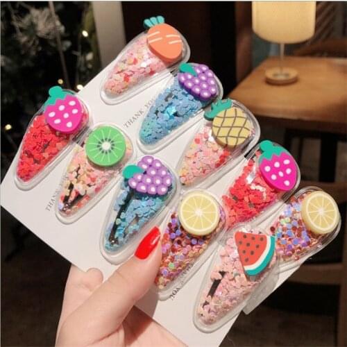 1PCS 2021 Summer New Fruit Flow Sofa Clip Transparent PVC Color Side Clip Girl Child Cute Sequin Hair Accessory Headdress