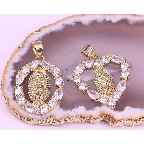 10Pcs Oval/Heart shape cz religion charm pendant,clear cubic zirconia micro pave charm pendant,cz necklace jewelry accessories