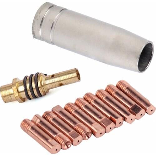 12pcs/Set MB 15AK MIG/MAG Welding Contact Tips 0.8x25mm M6 Gas Nozzle Tip Holder Welding Accessories