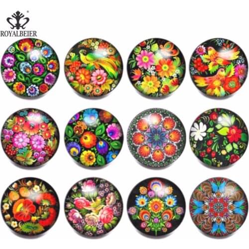 12pcs/lot 18mm Snap Button Beautiful Multi Flower Theme Glass Charms Jewelry For 20mm Snaps Bracelet 18mm Snap Jewelry KZ0978