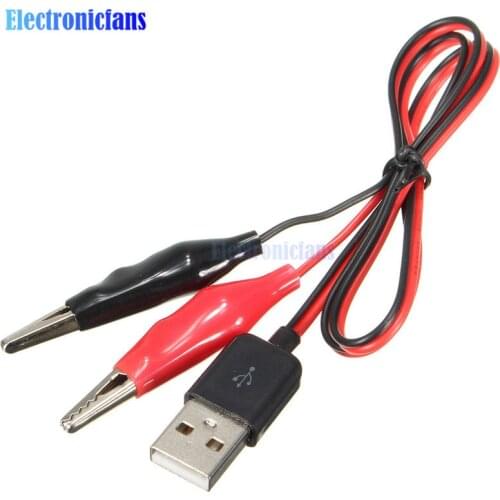 2Pcs 60cm Alligator Test Clips Clamp to USB Adapter Male Connector Power Supply Wire Cable Red and Black