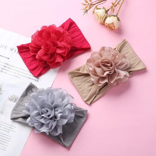 24pc/lot Baby Large Big Flower Nylon Headbands Ribbed Chiffon Flower with Wide Nylon Headbands Children Girls Hair Accessories