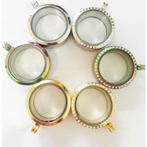 6 Colors Magnetic Stainless Steel Floating Locket Pendant With Rhinestone Living Memory Floating Charm Locket SL007