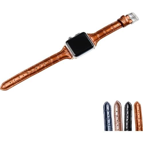 Bamboo Crocodile Pattern Leather for Apple Watch Slim Bands 38MM 40MM 42MM 44MM for Iwatch Women Strap Classic Wristband Series