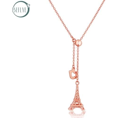 BEFLYE 18k rose gold necklace au750 pure gold Eiffel Tower lip pendant gold chain boutique Party Jewelry hot sale in 2019