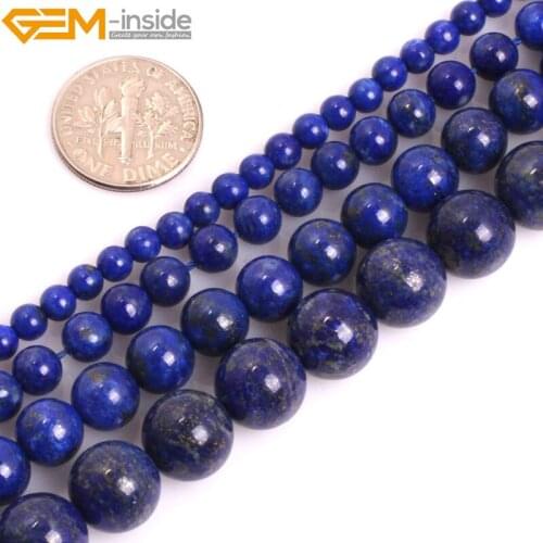 Gem-inside AA Grade Genuine Natural Round Smooth Blue Lapis Lazuli Precious Stone Beads for Jewelery Making DIY Jewellery