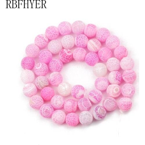 RBFHYER 4/6/8/10/12MM Natural Stone Pink Weathered carnelian beads Loose Bead For Jewelry Making DIY Charm Bracelet