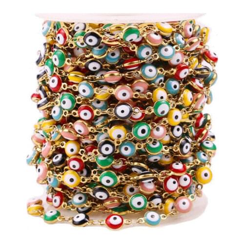 2 Meter 6mm Width Stainless Steel Evil Eye Chains Evil Eye Rosary Beads Chain Necklace DIY Jewelry Making Findings