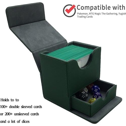 TCG Deck Case For Magic/Pokemon/YuGiOh Card Box Board Game Holder Container Satin Tower: 100+ Green