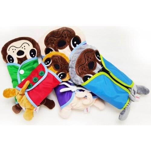Baby Montessori Dress Zip Snap Button Buckle Tie Educational dog toys Preschool soft plush toy kids toddler learning 4pcs