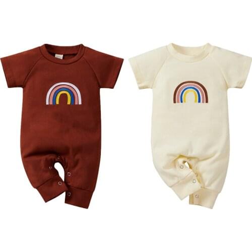 FOCUSNORM Newborn Baby Boys Girls Rompers Rainbow Printed Short Sleeve Jumpsuits 2 Colors