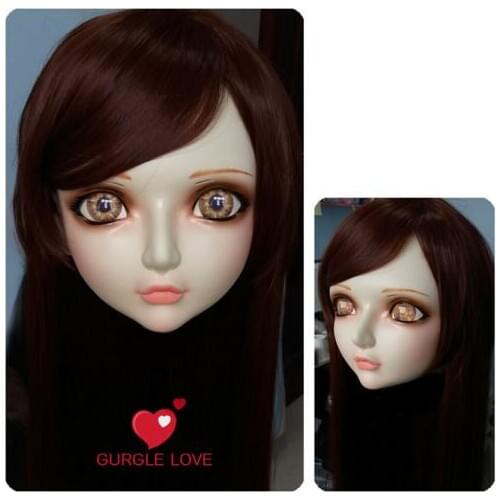 Kig0198)Gurglelove Female Sweet Girl Resin Half Head Kigurumi BJD Mask Cosplay Japanese Anime Role Lolita Mask Crossdress Doll