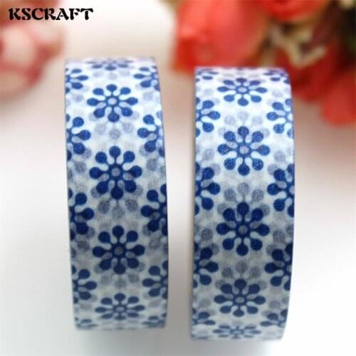 KSCRAFT 15mm*10m Adhesive Tape for Scrapbooking DIY Craft Sticky Deco Masking Japanese Paper Washi Tape Blue Snowflake