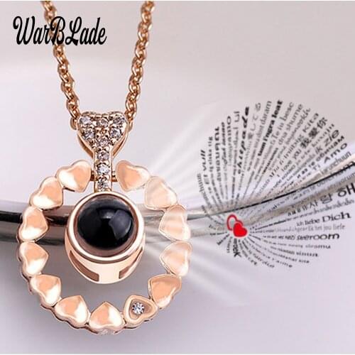 High Quality Gold Silver kolye 100 languages I love you Projection Pendant Necklace Romantic Love Memory Wedding Necklace choker