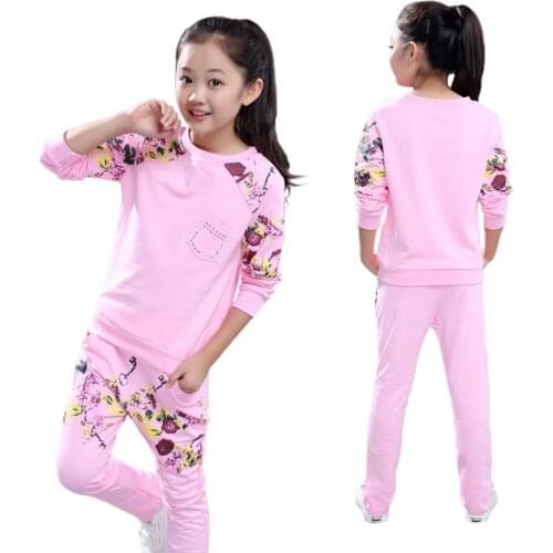 Spring Autumn Children Girls Clothing Sets Cotton Long Sleeve Sweatshirt+Pants 2PCS Girl Clothes Sport Suit 4 6 8 10 12 13 Years