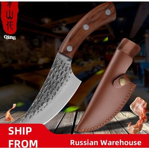 QING 5.5" Forged Pointed Scimitar High Quality Professional Kitchen chef Knife High Carbon Stainless Steel Meat Cleaver Slicer