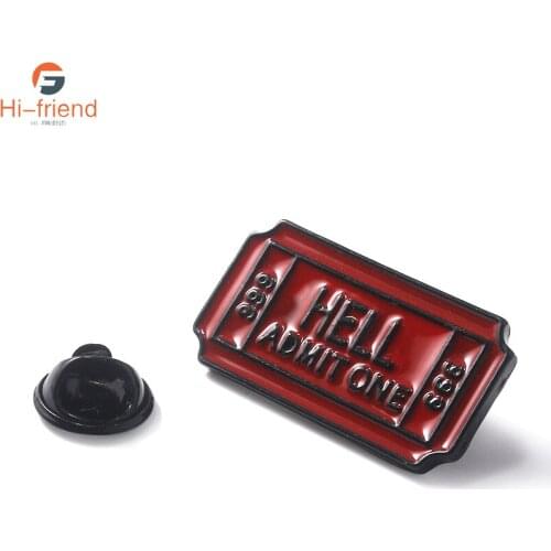 Creative 2021 trends Hell Admit One Design Brooch Dark Red Enamel Lapel Backpack Hat Trench Coat Decorative Jewelry