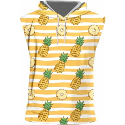Hooded Tank Top EU Size Fashion 3D Striped Pineapple Printed Casual Plus Size Summer mens Casual Fitness Sleeveless Shirt