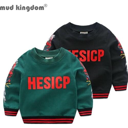 Mudkingdom Fashion Boy Sweatshirts Pull On Loose Fit Long Sleeve Pullover Autumn Tops for Toddler Patchwork Letter Print Clothes