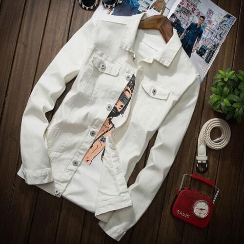 Fashion denim jacket autumn New men Single-breasted slim jeans coats mens Solid color Locomotive denim jacket Washed jacket Tops