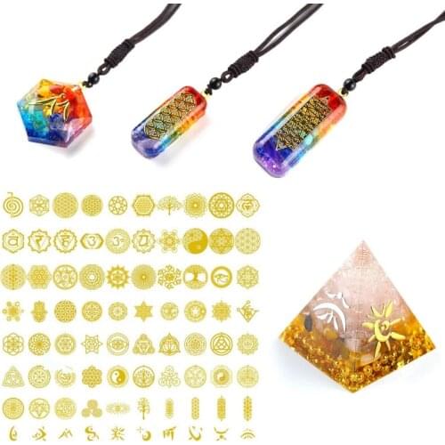 80Pcs Sacred Geometric Copper Orgonite Sticker Flower Life Tree DIY Energy Tower Pyramid Material Epoxy Resin Art Crafts