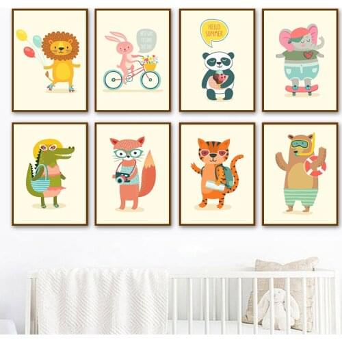 Lion Elephant Tiger Rabbit Bear Crocodile Baby Wall Art Canvas Painting Nordic Posters And Prints Wall Pictures Kids Room Decor