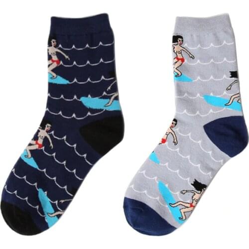 4 Pairs Unisex Sock Japanese Vintage Jacquard Women Wave Funny Happy Funny Men Socks Breathable Spring Autumn Cotton Sock Meias