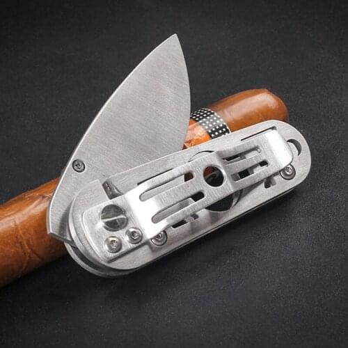 New 2 in 1 Stainless Steel Portable Cigar Cutter Knife Pocket Travel Multifunctional Cigar Accessories With Cigar Punch