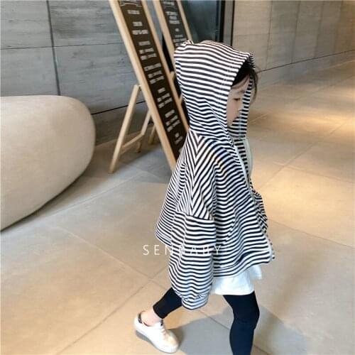 Girls' 2021 Baby New Korean Style Western Style Striped Sweater Hooded Cardigan Childrens Spring and Autumn All-Match Coat