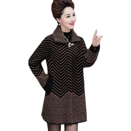 New Women Long Mink Velvet Coat Autumn Winter Casual Red Wine Woolen Coats Plus Size Womens Printed Thicken Warm Outerwear 5XL