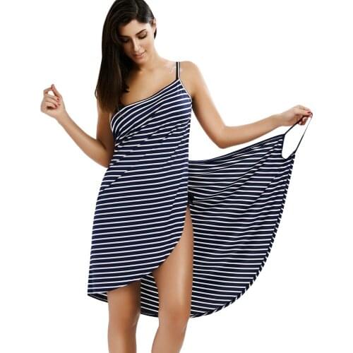 New Women Dresses Striped Sling Backless Cover Bikini Tunic Summer Beach Vacation Sleeveless Beach Dress Ladies Casual Clothing